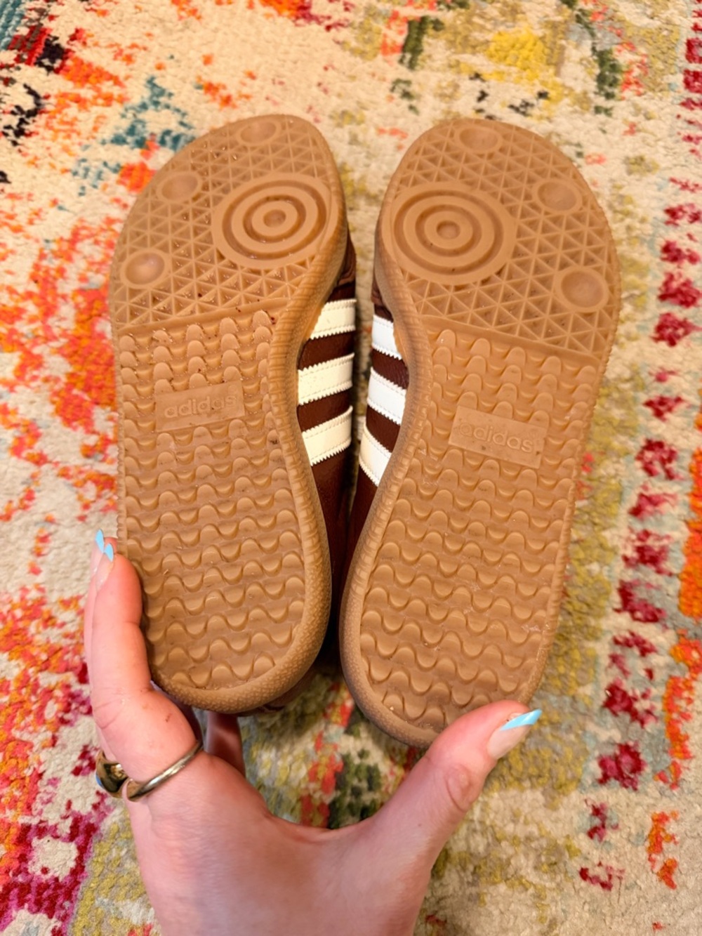 ADIDAS Brown Leather Sneakers with White Stripes. Size US men’s 6.5 / Women’s 8 - Picture 9 of 13
